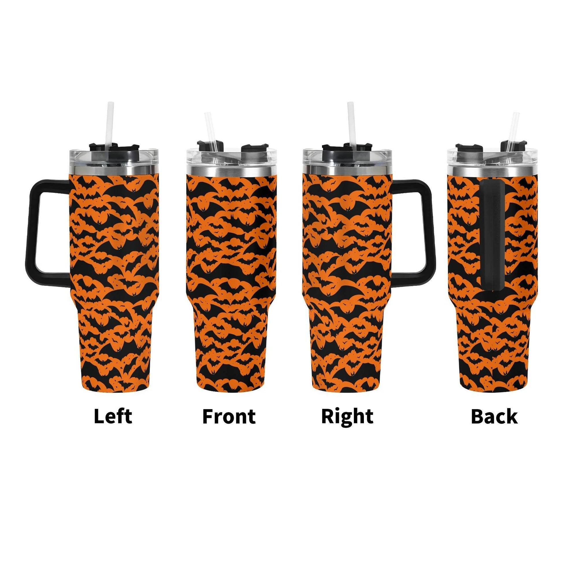 Halloween Bats 40oz Stainless Steel Tumbler Gift With Black Handle and Straw - DeRose Seasonal
