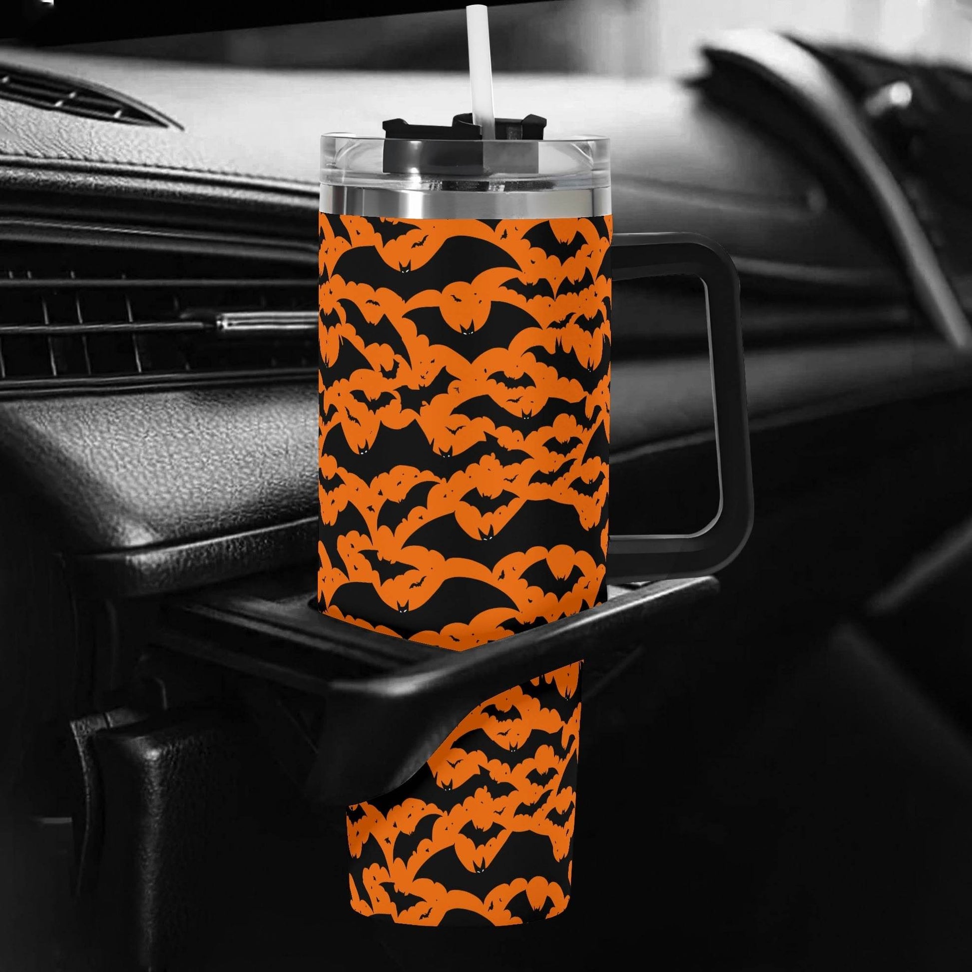 Halloween Bats 40oz Stainless Steel Tumbler Gift With Black Handle and Straw - DeRose Seasonal