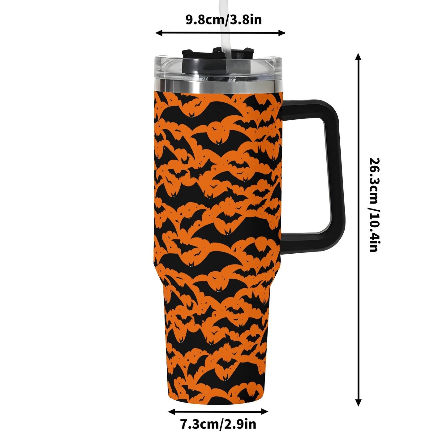 Halloween Bats 40oz Stainless Steel Tumbler Gift With Black Handle and Straw - DeRose Seasonal