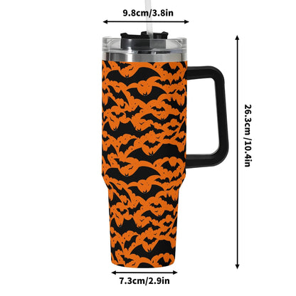 Halloween Bats 40oz Stainless Steel Tumbler Gift With Black Handle and Straw - DeRose Seasonal