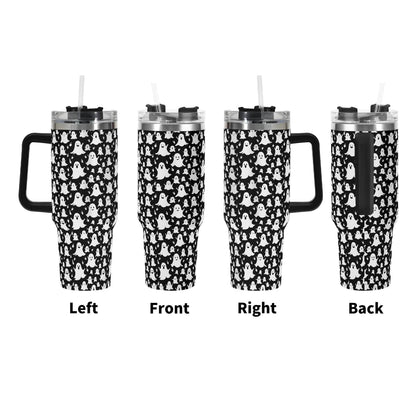 Spooky Ghost 40oz Stainless Steel Tumbler Gift With Black Handle and Straw - DeRose Seasonal