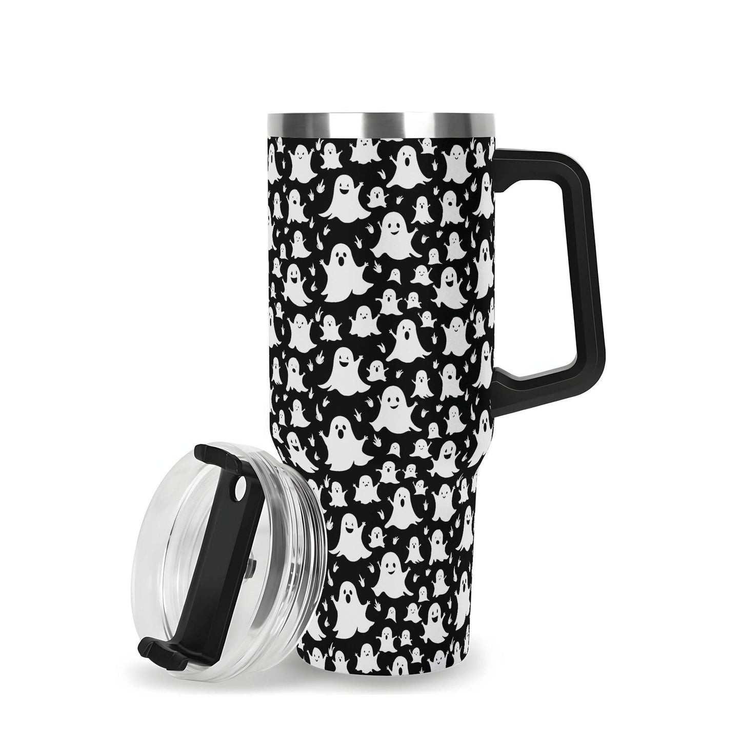 Spooky Ghost 40oz Stainless Steel Tumbler Gift With Black Handle and Straw - DeRose Seasonal