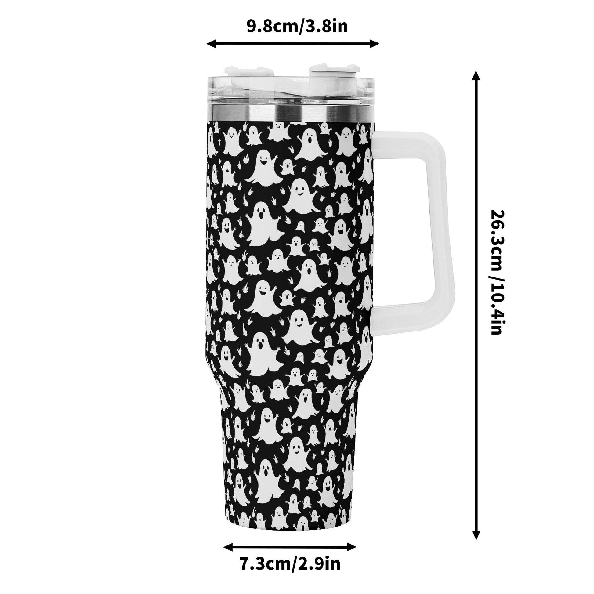 Spooky Ghost 40oz Stainless Steel Tumbler Gift With White Handle and Straw - DeRose Seasonal