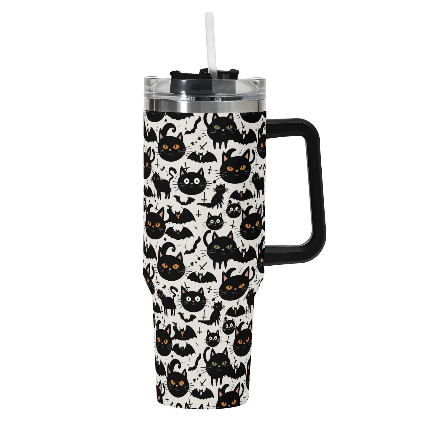 Crazy Cat Lady 40oz Stainless Steel Tumbler Gift With Black Handle and Straw - DeRose Seasonal