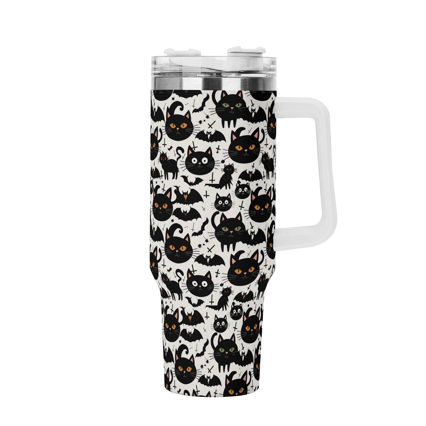 Crazy Cat Lady 40oz Stainless Steel Tumbler Gift With White Handle and Straw - DeRose Seasonal