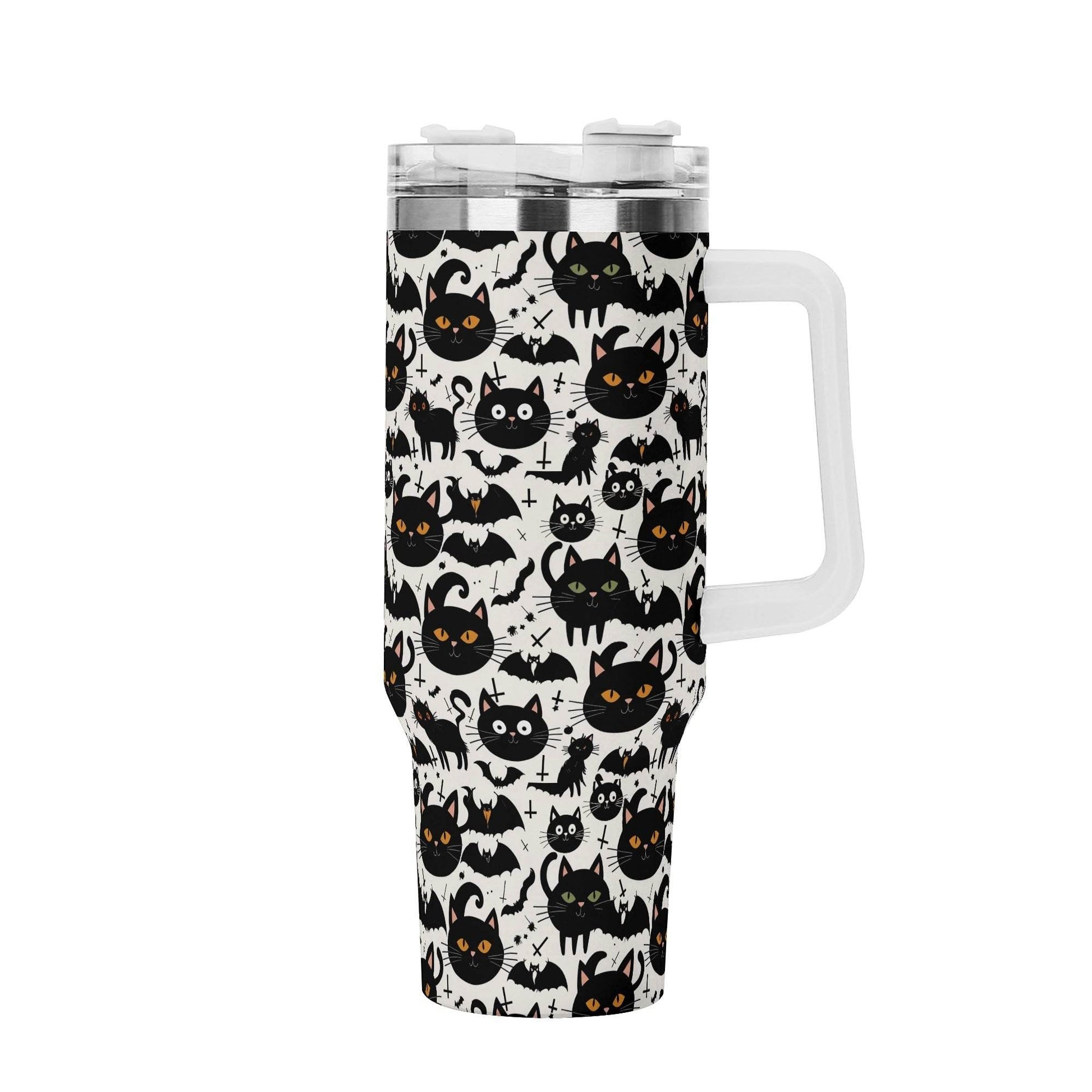Crazy Cat Lady 40oz Stainless Steel Tumbler Gift With White Handle and Straw - DeRose Seasonal
