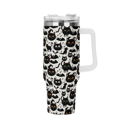 Crazy Cat Lady 40oz Stainless Steel Tumbler Gift With White Handle and Straw - DeRose Seasonal