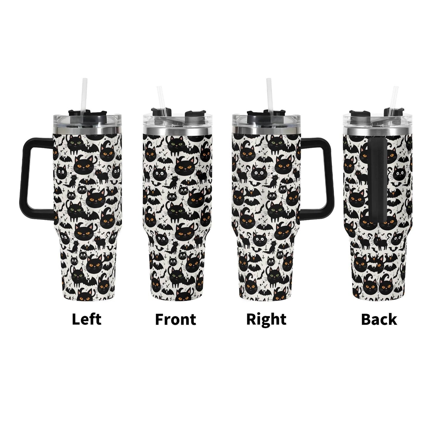 Crazy Cat Lady 40oz Stainless Steel Tumbler Gift With Black Handle and Straw - DeRose Seasonal