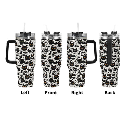 Crazy Cat Lady 40oz Stainless Steel Tumbler Gift With Black Handle and Straw - DeRose Seasonal