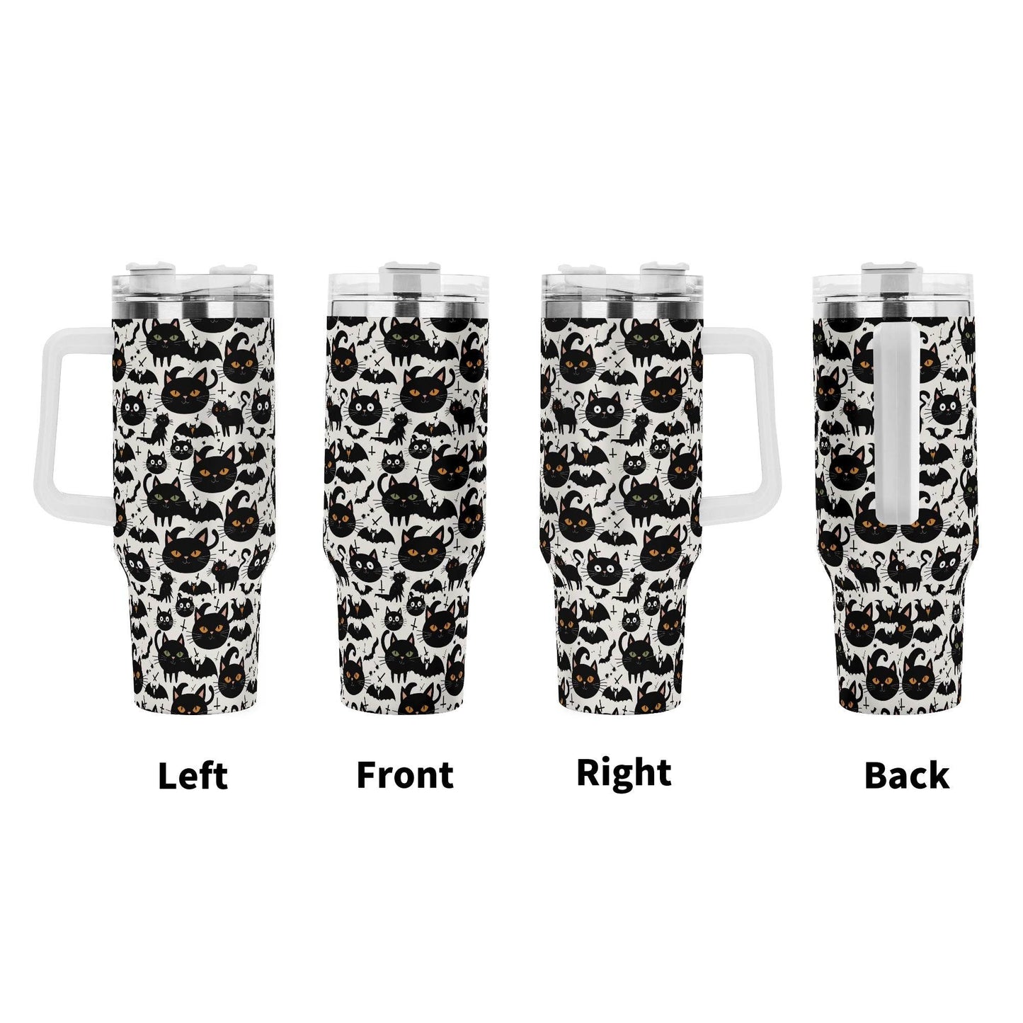 Crazy Cat Lady 40oz Stainless Steel Tumbler Gift With White Handle and Straw - DeRose Seasonal