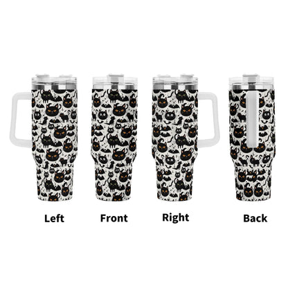 Crazy Cat Lady 40oz Stainless Steel Tumbler Gift With White Handle and Straw - DeRose Seasonal
