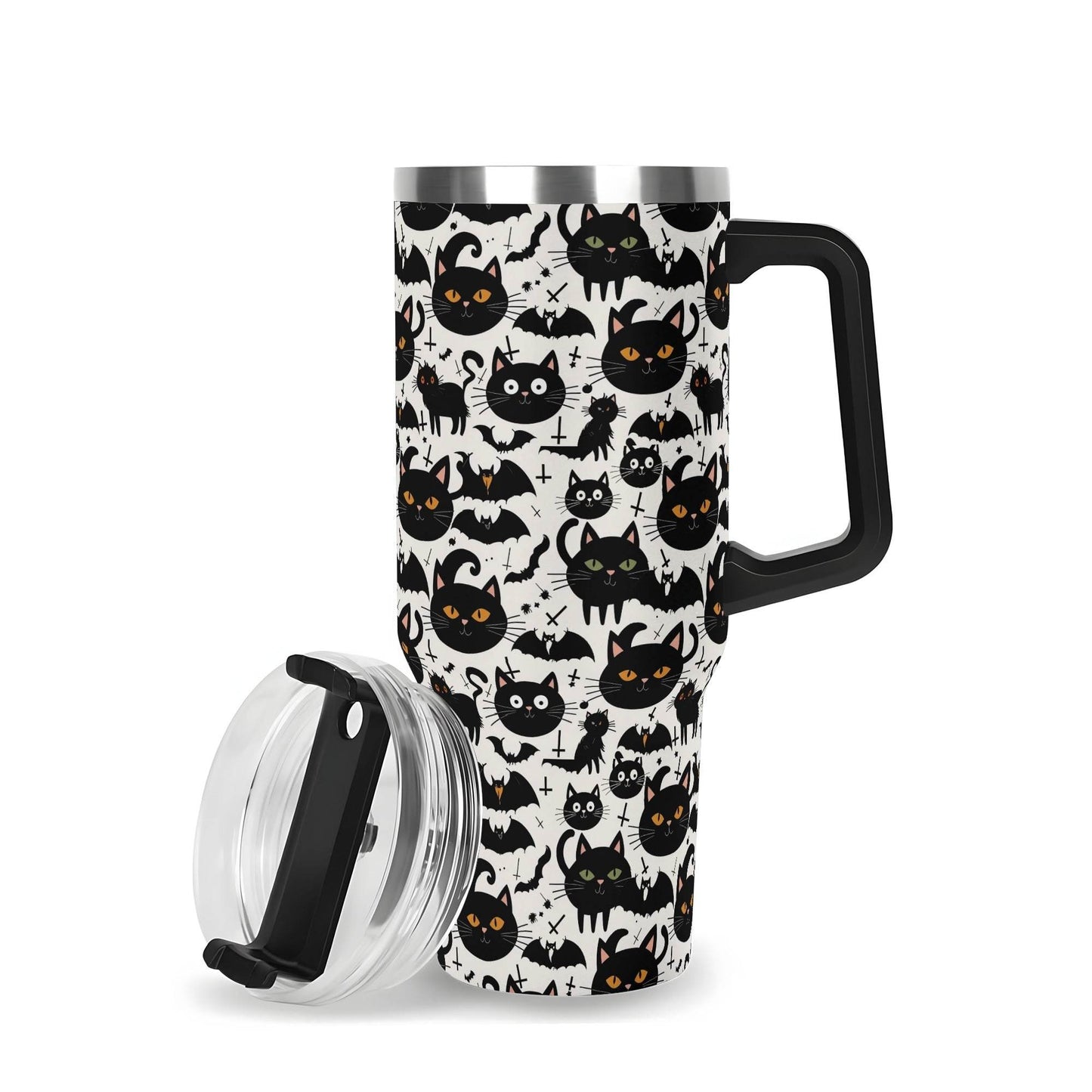 Crazy Cat Lady 40oz Stainless Steel Tumbler Gift With Black Handle and Straw - DeRose Seasonal