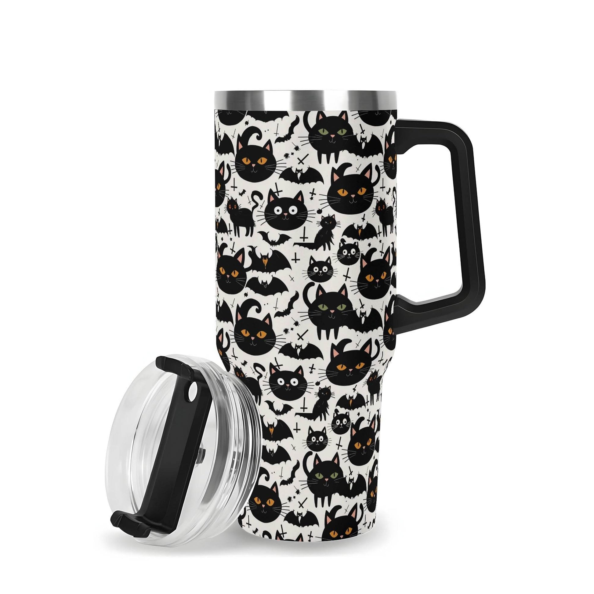 Crazy Cat Lady 40oz Stainless Steel Tumbler Gift With Black Handle and Straw - DeRose Seasonal