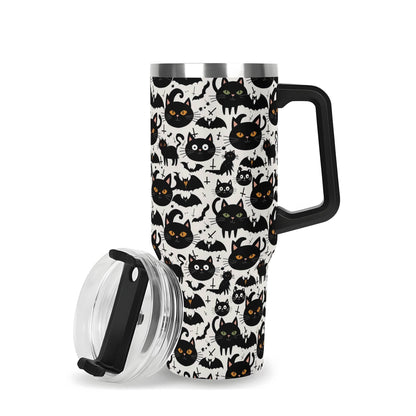 Crazy Cat Lady 40oz Stainless Steel Tumbler Gift With Black Handle and Straw - DeRose Seasonal