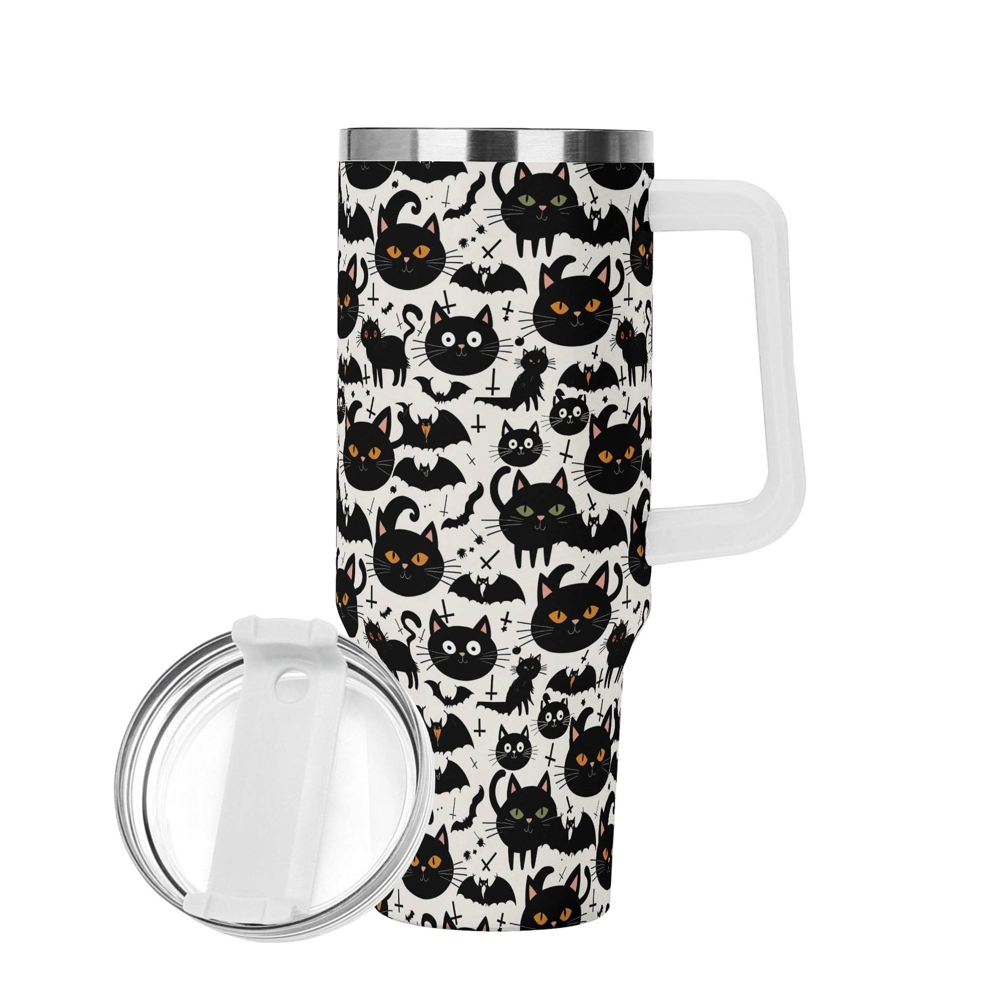 Crazy Cat Lady 40oz Stainless Steel Tumbler Gift With White Handle and Straw - DeRose Seasonal