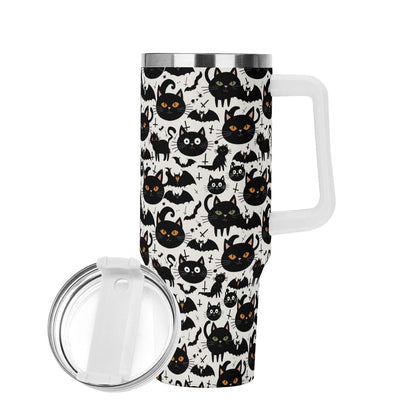 Crazy Cat Lady 40oz Stainless Steel Tumbler Gift With White Handle and Straw - DeRose Seasonal