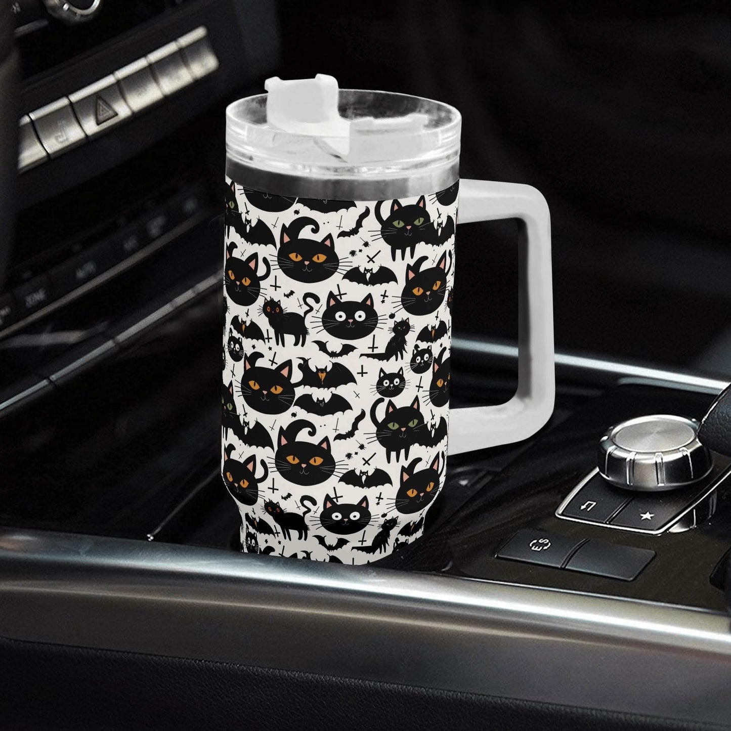 Crazy Cat Lady 40oz Stainless Steel Tumbler Gift With White Handle and Straw - DeRose Seasonal