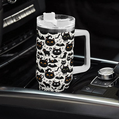 Crazy Cat Lady 40oz Stainless Steel Tumbler Gift With White Handle and Straw - DeRose Seasonal