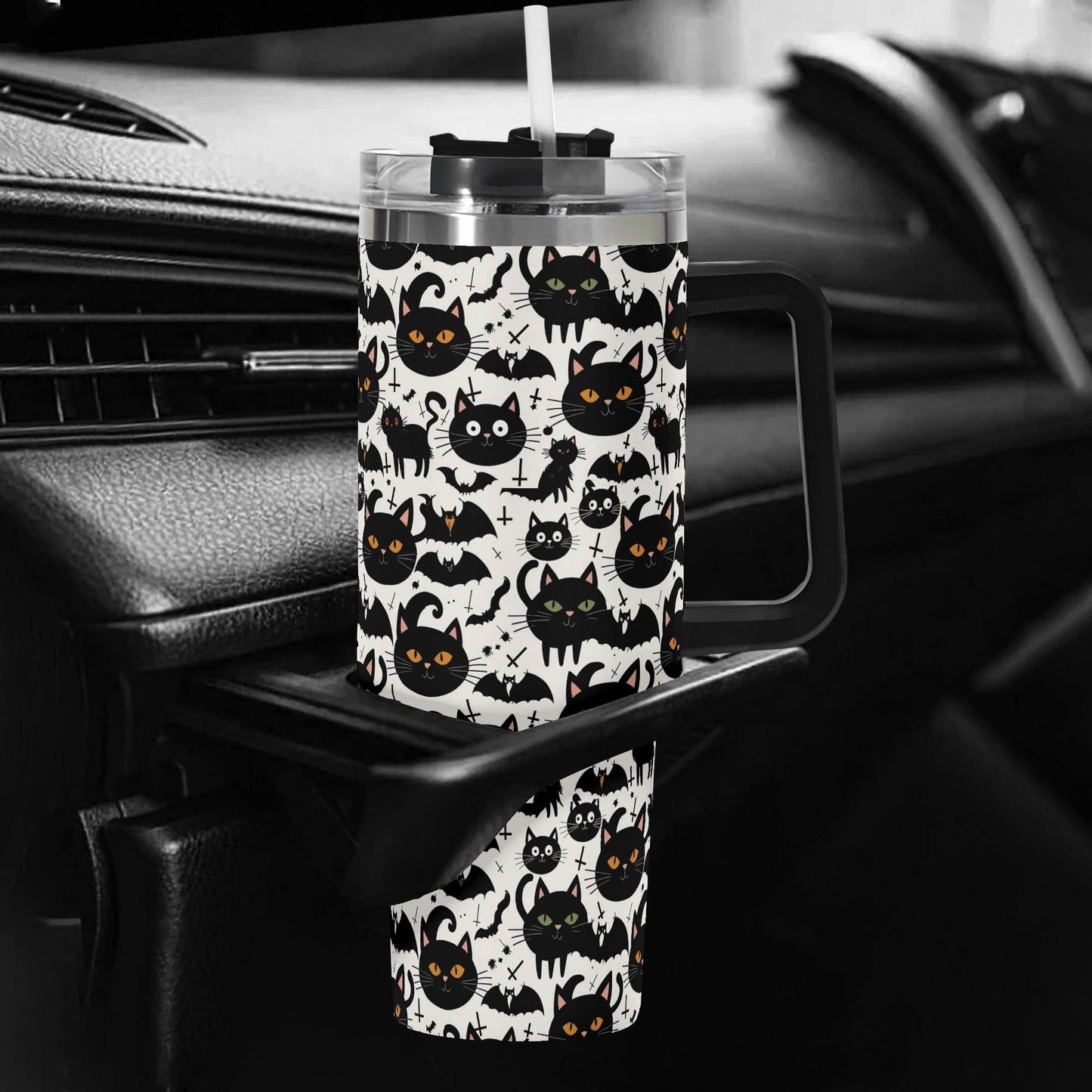Crazy Cat Lady 40oz Stainless Steel Tumbler Gift With Black Handle and Straw - DeRose Seasonal