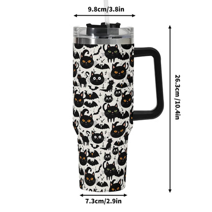 Crazy Cat Lady 40oz Stainless Steel Tumbler Gift With Black Handle and Straw - DeRose Seasonal