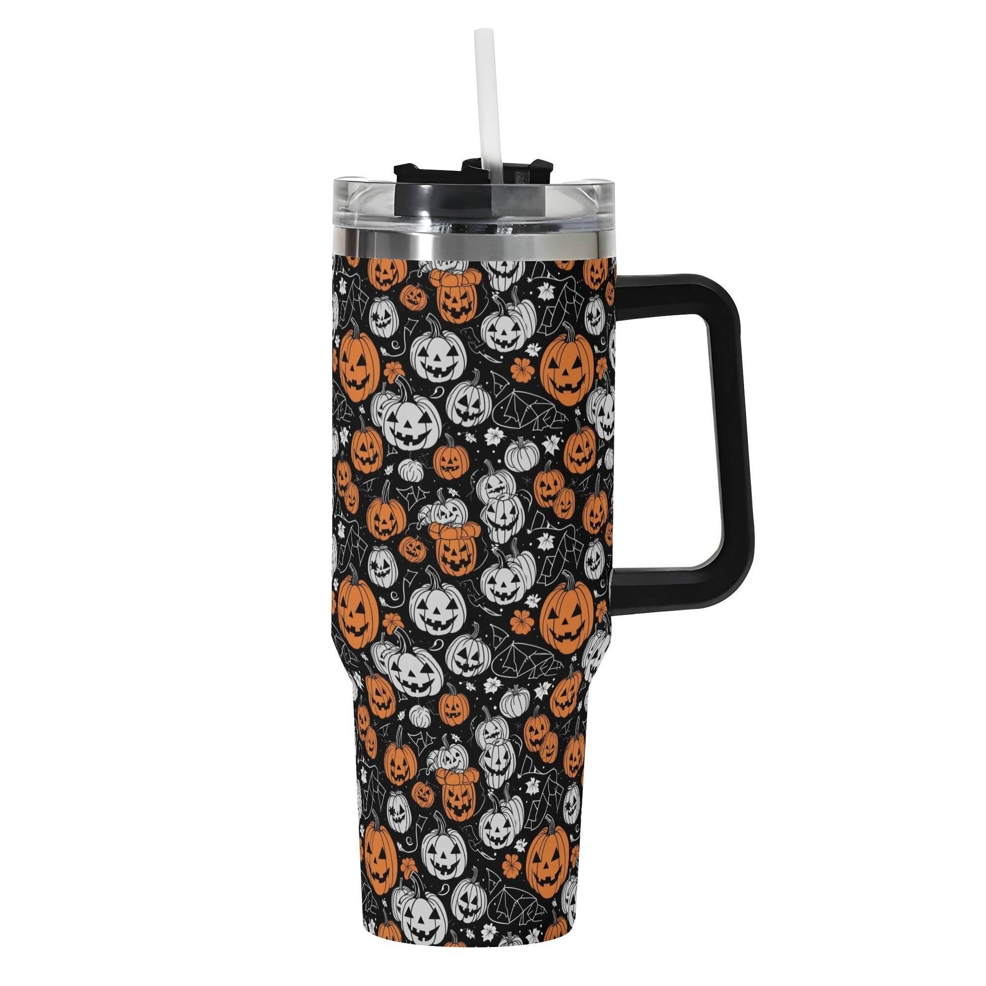 Jack-O-Lanterns 40oz Stainless Steel Tumbler Gift With Black Handle and Straw - DeRose Seasonal