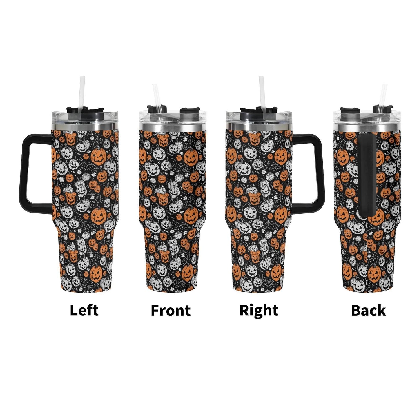Jack-O-Lanterns 40oz Stainless Steel Tumbler Gift With Black Handle and Straw - DeRose Seasonal