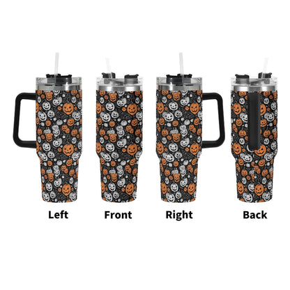 Jack-O-Lanterns 40oz Stainless Steel Tumbler Gift With Black Handle and Straw - DeRose Seasonal