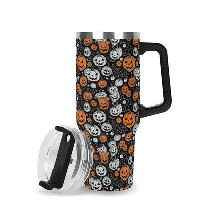 Jack-O-Lanterns 40oz Stainless Steel Tumbler Gift With Black Handle and Straw - DeRose Seasonal
