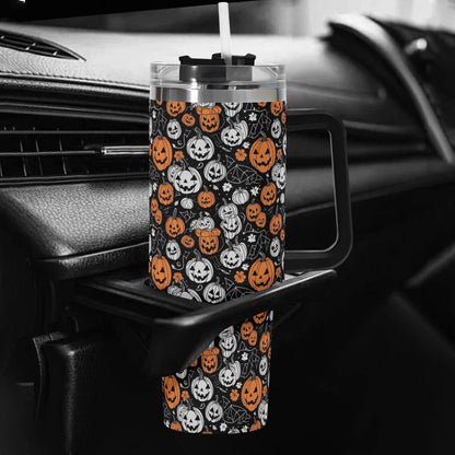 Jack-O-Lanterns 40oz Stainless Steel Tumbler Gift With Black Handle and Straw - DeRose Seasonal