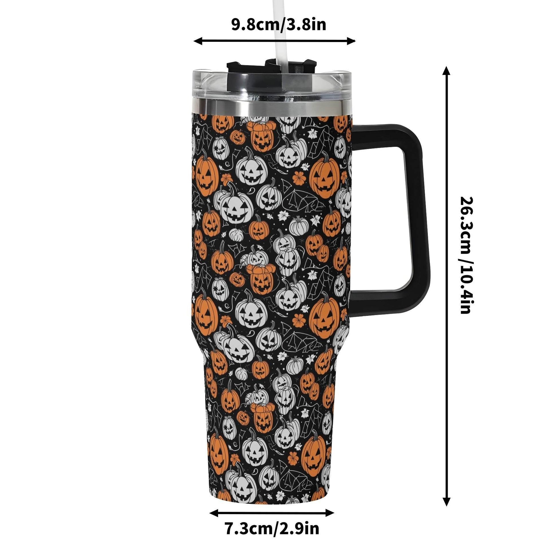 Jack-O-Lanterns 40oz Stainless Steel Tumbler Gift With Black Handle and Straw - DeRose Seasonal