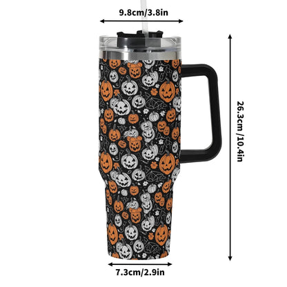 Jack-O-Lanterns 40oz Stainless Steel Tumbler Gift With Black Handle and Straw - DeRose Seasonal