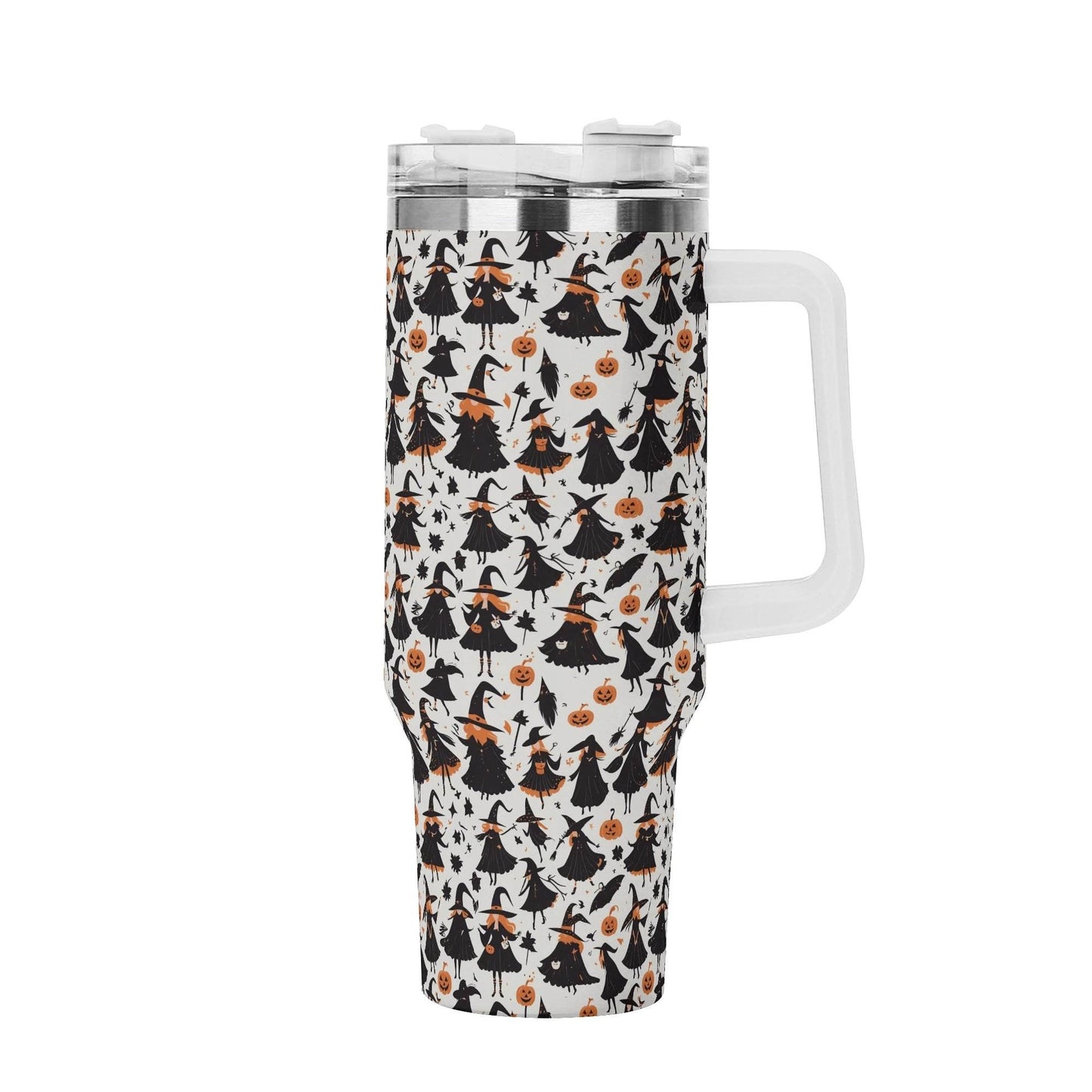 Witches 40oz Stainless Steel Tumbler Gift With White Handle and Straw - DeRose Seasonal