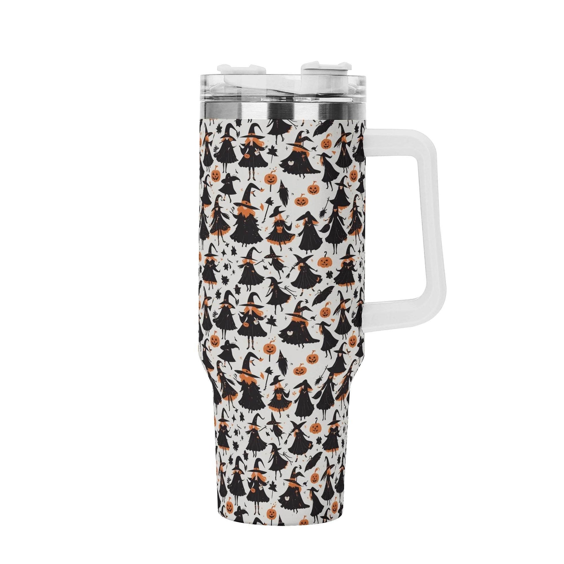 Witches 40oz Stainless Steel Tumbler Gift With White Handle and Straw - DeRose Seasonal