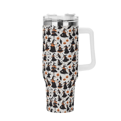 Witches 40oz Stainless Steel Tumbler Gift With White Handle and Straw - DeRose Seasonal