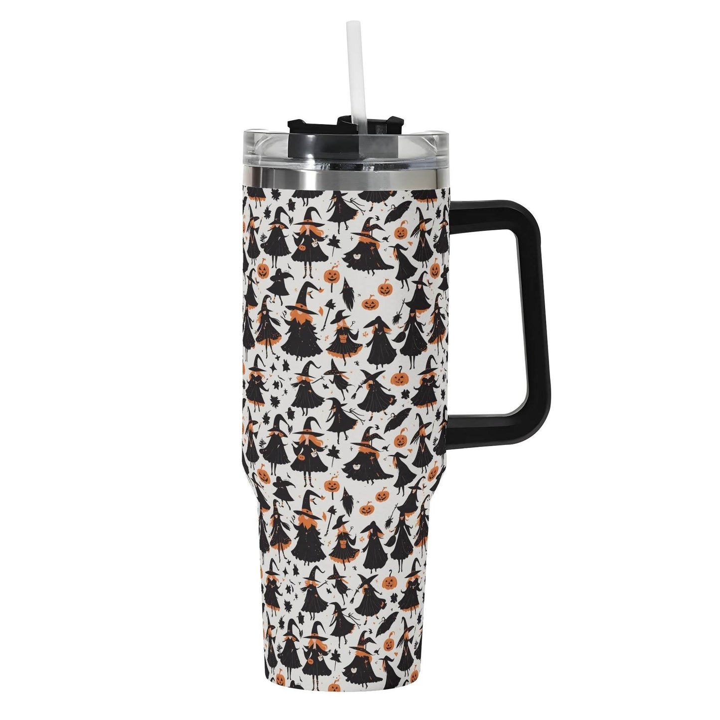 Witches 40oz Stainless Steel Tumbler Gift With Black Handle and Straw - DeRose Seasonal