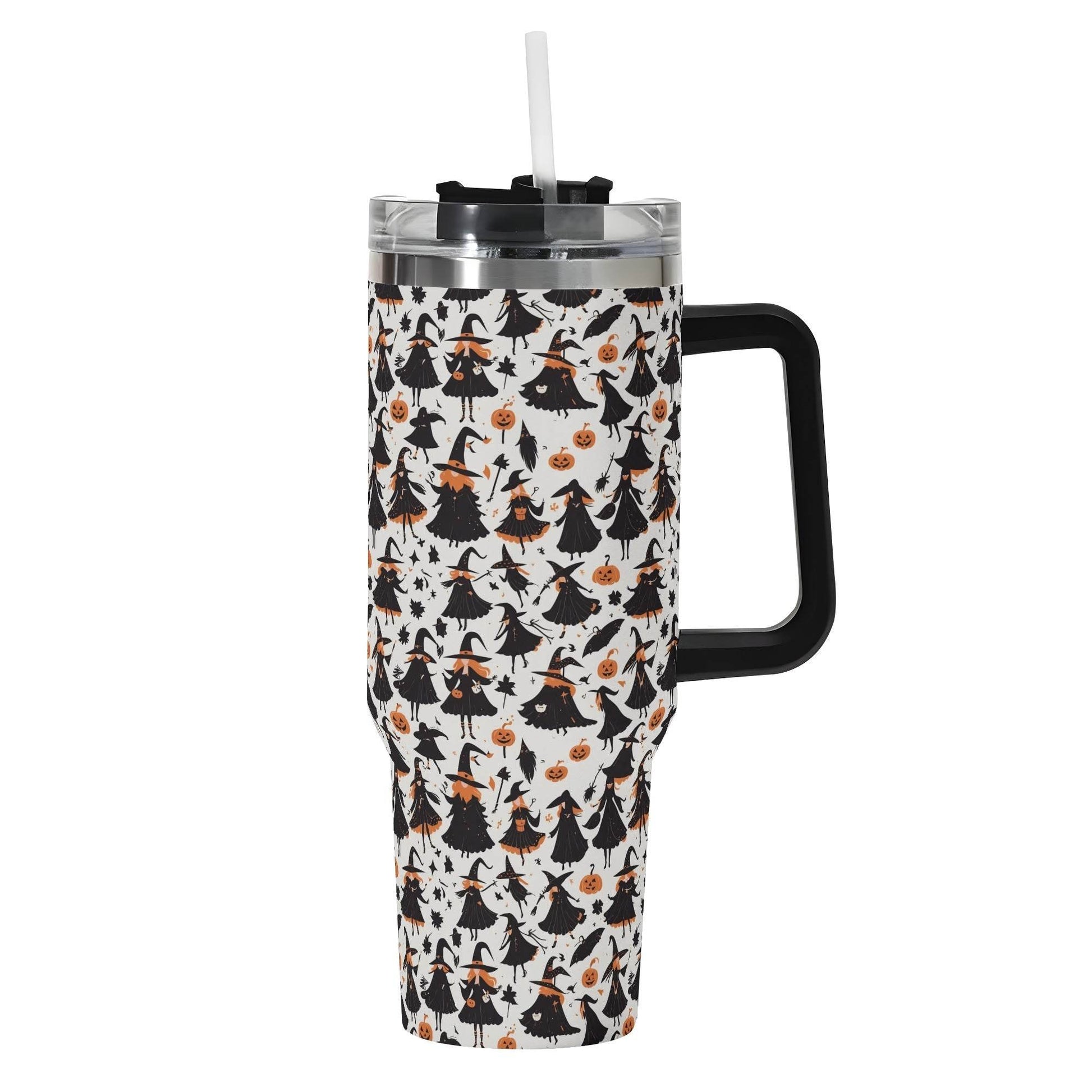 Witches 40oz Stainless Steel Tumbler Gift With Black Handle and Straw - DeRose Seasonal