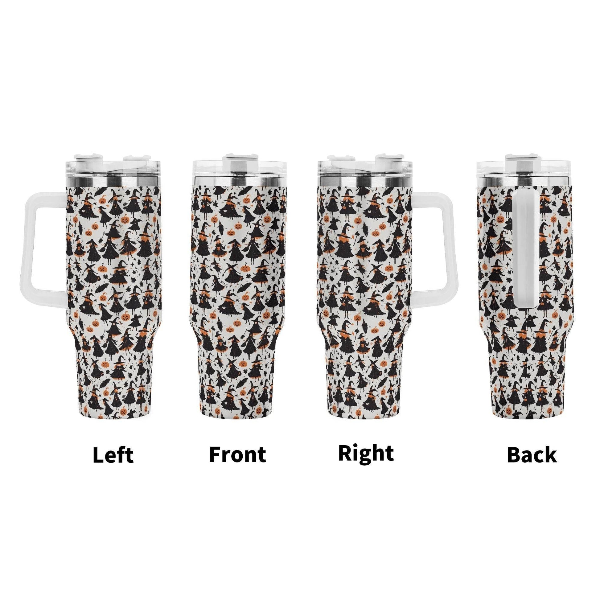 Witches 40oz Stainless Steel Tumbler Gift With White Handle and Straw - DeRose Seasonal