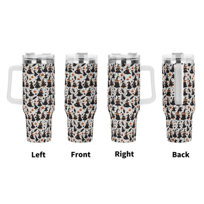 Witches 40oz Stainless Steel Tumbler Gift With White Handle and Straw - DeRose Seasonal