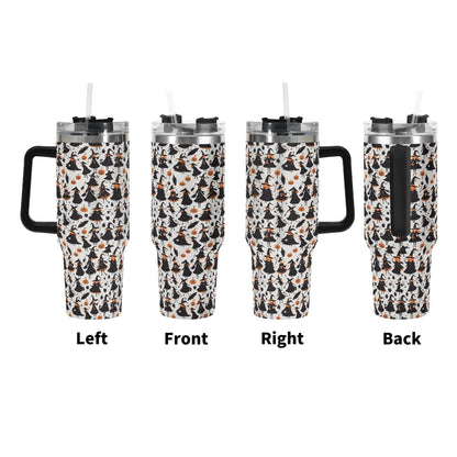 Witches 40oz Stainless Steel Tumbler Gift With Black Handle and Straw - DeRose Seasonal