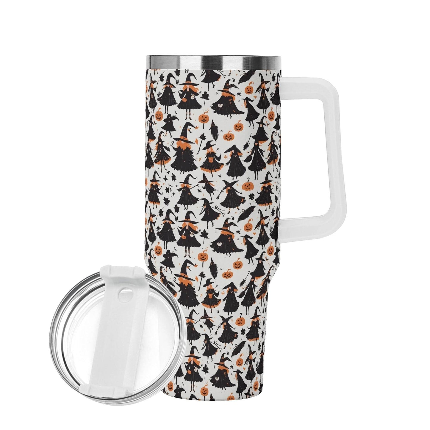 Witches 40oz Stainless Steel Tumbler Gift With White Handle and Straw - DeRose Seasonal