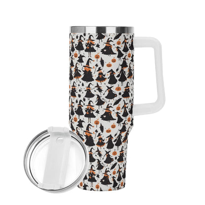 Witches 40oz Stainless Steel Tumbler Gift With White Handle and Straw - DeRose Seasonal