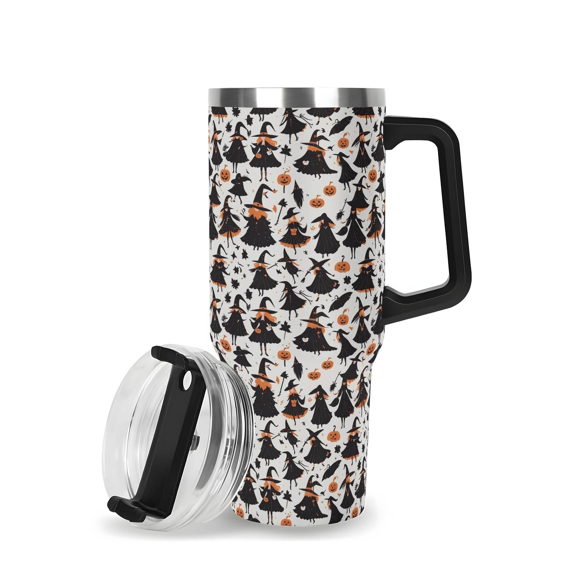 Witches 40oz Stainless Steel Tumbler Gift With Black Handle and Straw - DeRose Seasonal