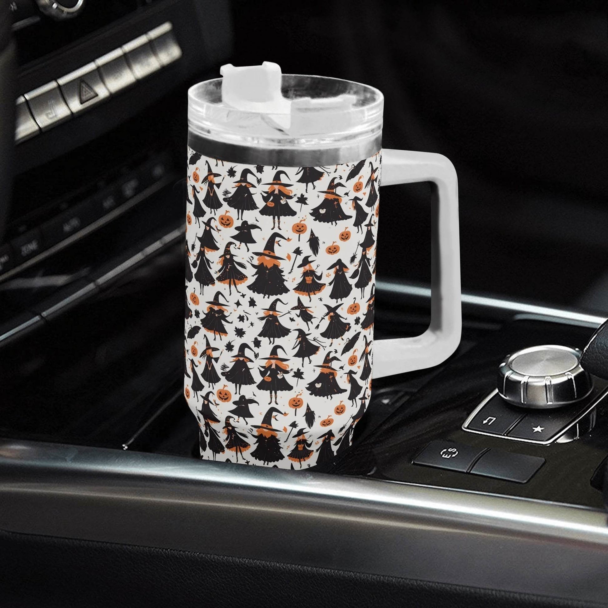 Witches 40oz Stainless Steel Tumbler Gift With White Handle and Straw - DeRose Seasonal