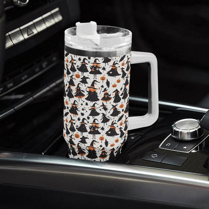 Witches 40oz Stainless Steel Tumbler Gift With White Handle and Straw - DeRose Seasonal