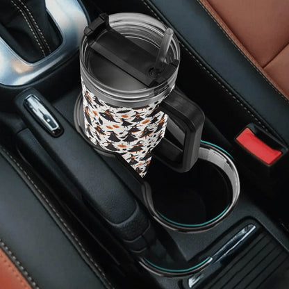 Witches 40oz Stainless Steel Tumbler Gift With Black Handle and Straw - DeRose Seasonal
