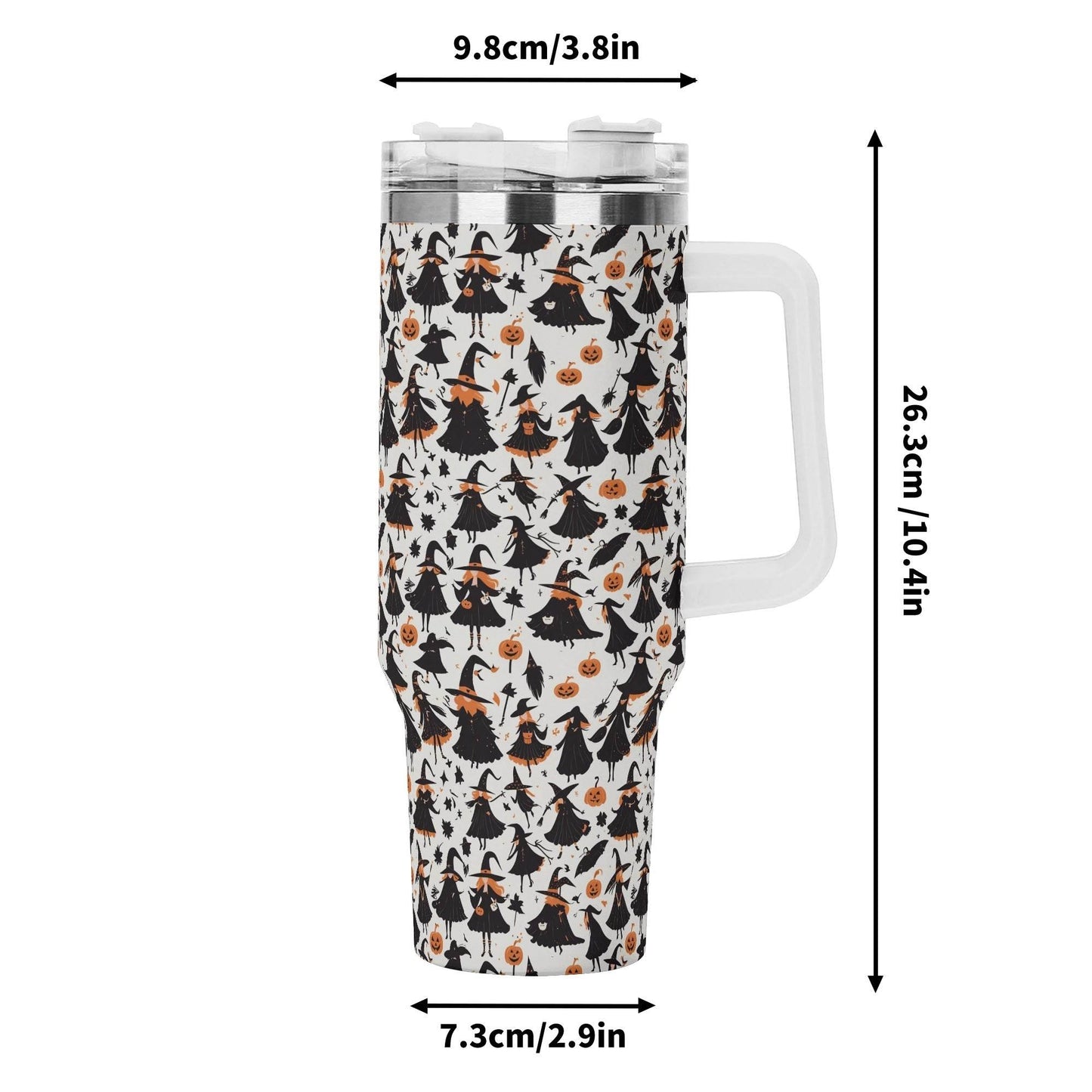 Witches 40oz Stainless Steel Tumbler Gift With White Handle and Straw - DeRose Seasonal