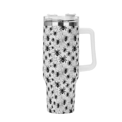 Scary Spiders 40oz Stainless Steel Tumbler Gift With White Handle and Straw - DeRose Seasonal
