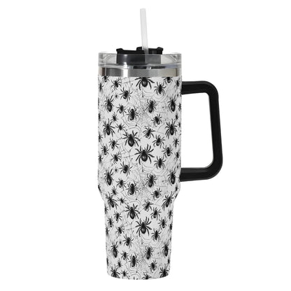 Scary Spiders 40oz Stainless Steel Tumbler Gift With Black Handle and Straw - DeRose Seasonal