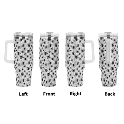 Scary Spiders 40oz Stainless Steel Tumbler Gift With White Handle and Straw - DeRose Seasonal
