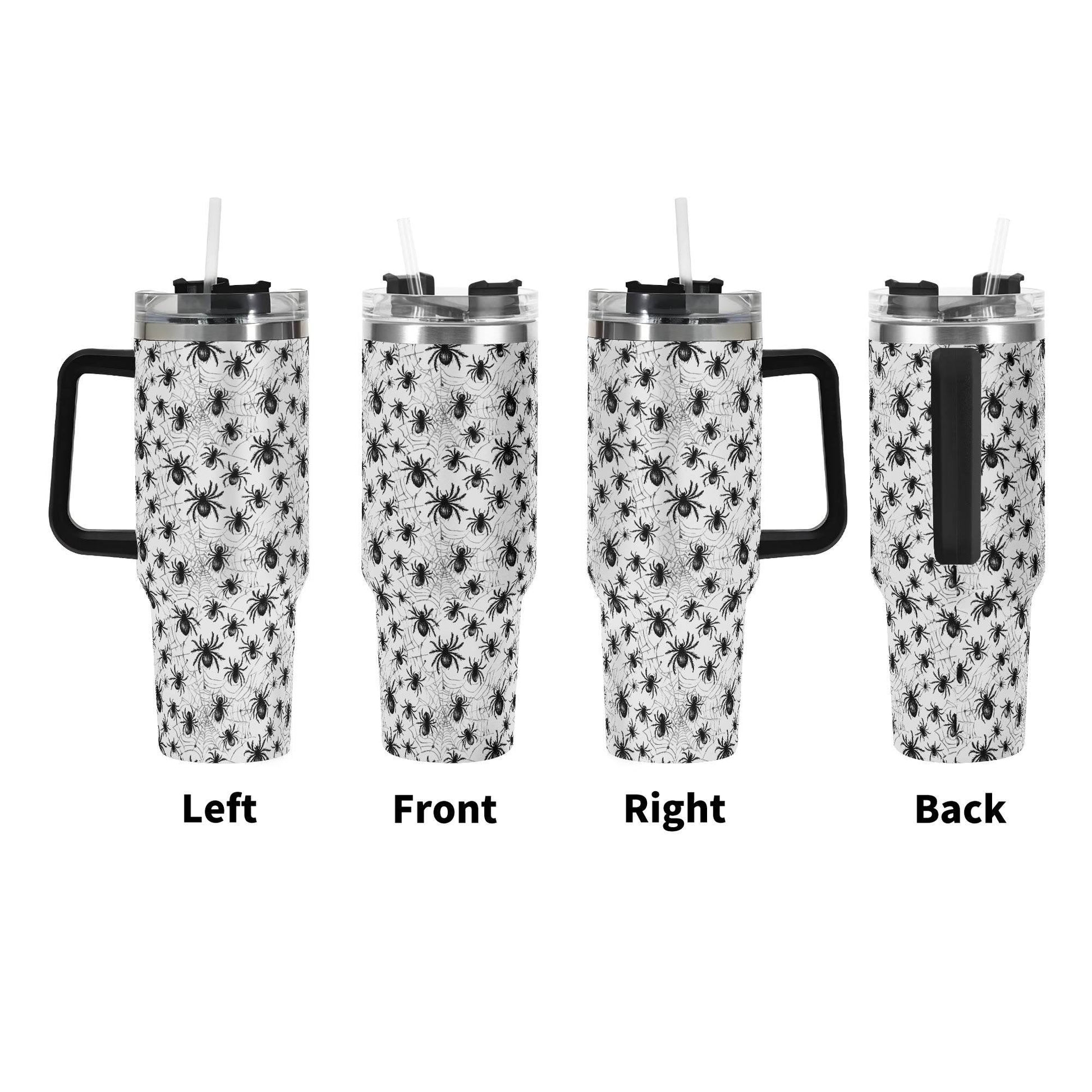 Scary Spiders 40oz Stainless Steel Tumbler Gift With Black Handle and Straw - DeRose Seasonal